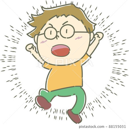 Anger, anger, fly, jump up, glasses, boy, concentrated line Anger, anger, fly, jump up, glasses, boy, concentrated line 88155031