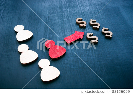Figures with arrow and dollar signs. Customer Acquisition Cost or monetization concept. Figures with arrow and dollar signs. Customer Acquisition Cost or monetization concept. 88156099
