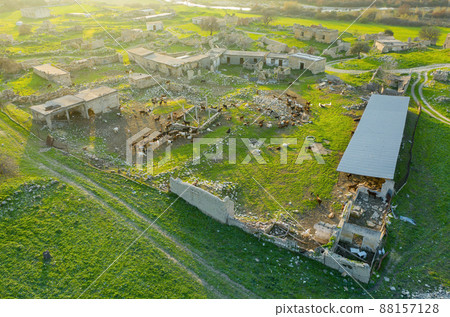Goat farm in abandoned traditional village in Cyprus, aerial view 88157128
