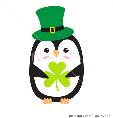 Vector flat penguin with leprechaun and trefoil Vector flat penguin with leprechaun and trefoil 88157566
