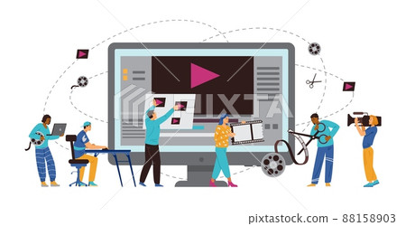 Motion designers and animators creating video, flat vector illustration. Motion designers and animators creating video, flat vector illustration. 88158903