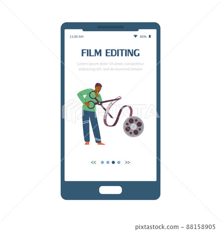 Film editing onboarding page of mobile app interface flat vector illustration. Film editing onboarding page of mobile app interface flat vector illustration. 88158905