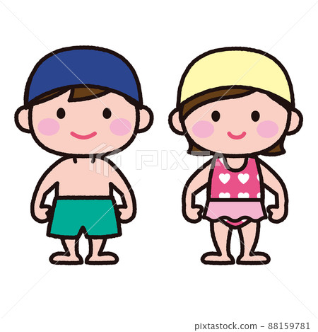 穿泳衣的男孩和女孩 穿泳衣的男孩和女孩 88159781