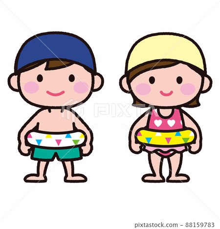 穿著泳衣的男孩和女孩 穿著泳衣的男孩和女孩 88159783