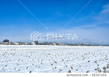 Mt. Adatara with snow makeup in the morning mist in winter Mt. Adatara with snow makeup in the morning mist in winter 88161268