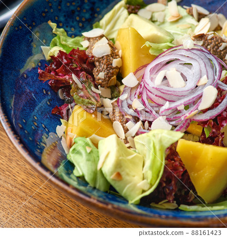 Avocado, mango salad with seed chia, red onion. healthy food Avocado, mango salad with seed chia, red onion. healthy food 88161423