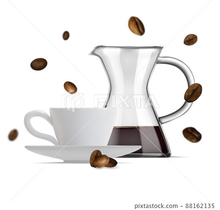 Realistic Detailed 3d Coffee Brewing Gadgets Include of Glass Pour-over Drip Kettle and Cup. Vector illustration 88162135