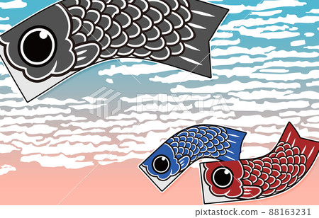 Parent and child of carp streamers swimming in the ukiyo-e-style sunset sky in May 2 Parent and child of carp streamers swimming in the ukiyo-e-style sunset sky in May 2 88163231
