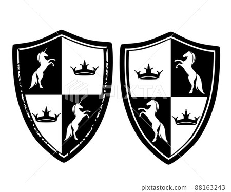 escutcheon heraldic shield with horses and crowns black and white vector design set escutcheon heraldic shield with horses and crowns black and white vector design set 88163243