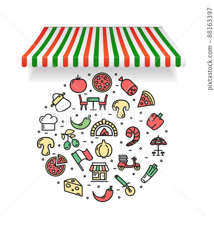 Pizzeria Round Design Template Contour Lines Icon Concept. Vector 88163397