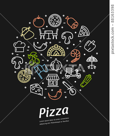 Pizzeria Banner Round Design Template Contour Lines Icon Concept. Vector 88163398