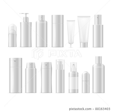 Realistic Detailed 3d White Cosmetic Bottle Set. Vector Realistic Detailed 3d White Cosmetic Bottle Set. Vector 88163403