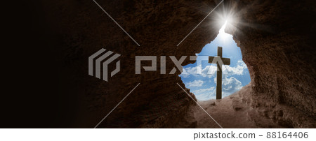 olgotha hill with silhouettes of the cross 88164406