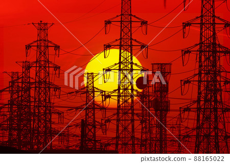 Sunset and power transmission line Sunset and power transmission line 88165022