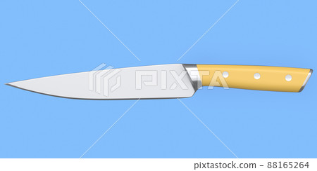 Chef's kitchen knife with a wooden handle isolated on blue background. 88165264