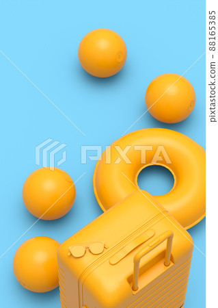 Colorful suitcase or baggage on monochrome blue background. 3D render of summer vacation concept and holidays 88165385