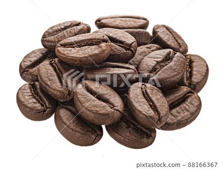 Roasted coffee beans isolated on white background Roasted coffee beans isolated on white background 88166367