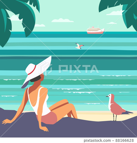 Female relax on sea sand beach travel poster 88166628