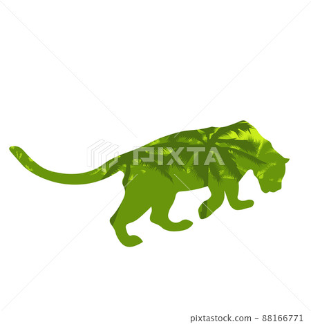 silhouette of panther. Vector wildcat illustration. Side view predator animal isolated on white background as logo african savannah and colorful sky. silhouette of panther. Vector wildcat illustration. Side view predator animal isolated on white background as logo african savannah and colorful sky. 88166771