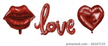 Watercolor red balloon in the shape of women's lips. Isolated on a white background Watercolor red balloon in the shape of women's lips. Isolated on a white background 88167135