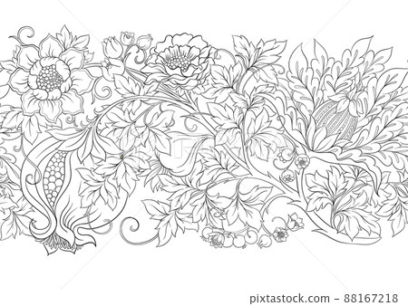Fantasy flowers in retro, vintage, jacobean embroidery style.  88167218