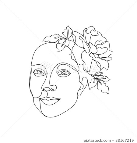One single line drawing girl face with rose flower. 88167219