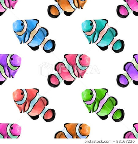 Watercolor Bright neon fish. Clownfish. variegated bright fish Watercolor Bright neon fish. Clownfish. variegated bright fish 88167220