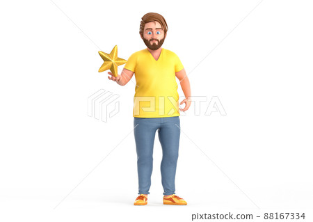Man holding golden star in hand. 3D illustration Man holding golden star in hand. 3D illustration 88167334