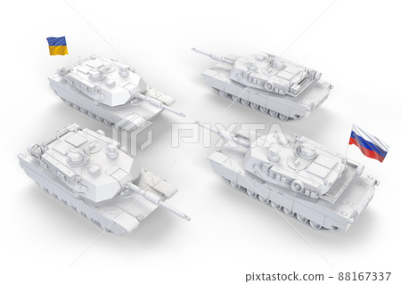 Russian tanks versus Ukrainian. Military aggression conflict. 3D Rendering 88167337