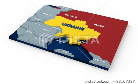 Stylich 3D Map of Ukraine and neighboring countries with agressive countries market with red 88167357