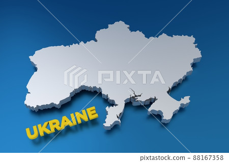 Stylich 3D map of Ukraine in shades of grey on bkue background Stylich 3D map of Ukraine in shades of grey on bkue background 88167358