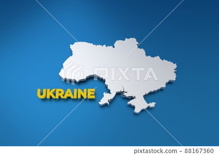 Stylich 3D map of Ukraine in shades of grey on bkue background 88167360