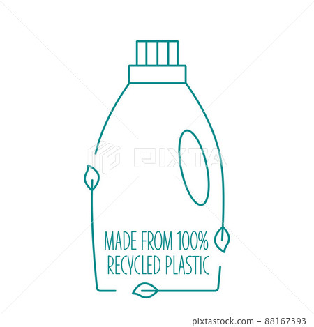 Made from recycled plastic - cleaning bottle icon concept of waste sorting. Editable stroke. Vector stock illustration isolated on white background for packaging logo print. EPS10  88167393
