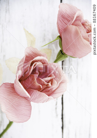 Background material (white wood grain and roses) Background material (white wood grain and roses) 88167409