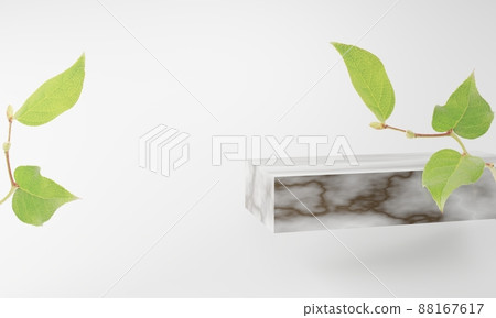 product display marble podium with nature leaves background. 3D rendering. 88167617