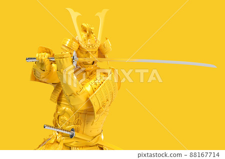 Samurai in armor in attack position. 3D Rendering 88167714