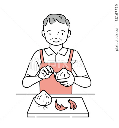 Older man peeling onions 88167719