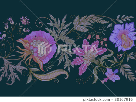 Fantasy flowers in retro, vintage, jacobean embroidery style.  88167916