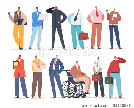 Set of Diverse Business People Group, Male Characters Team, Disabled or Healthy Entrepreneurs, Office Workers Set of Diverse Business People Group, Male Characters Team, Disabled or Healthy Entrepreneurs, Office Workers 88168858