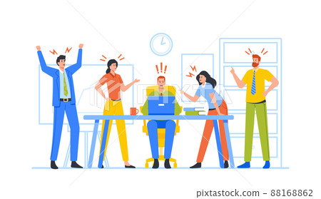 Business Men and Women Enemies or Opponents Arguing and Staring Each Other in Office. Quarrel or Work Conflict Business Men and Women Enemies or Opponents Arguing and Staring Each Other in Office. Quarrel or Work Conflict 88168862