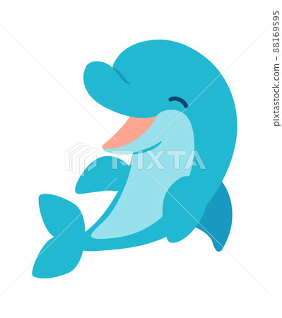 笑海豚的變形插圖（淺藍色） 88169595