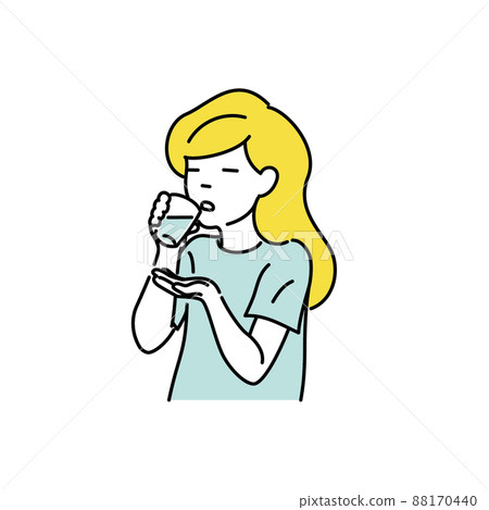 Illustration of a woman taking medicines and supplements 88170440