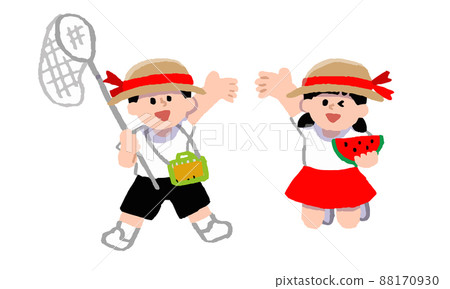 Elementary school students during summer vacation (hand-painted color) 88170930