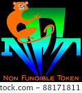 cartoon lettering of the nft logo with a monkey on a dark background 88171811
