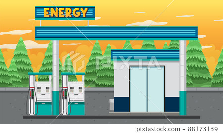 Gas station cartoon scene Gas station cartoon scene 88173139