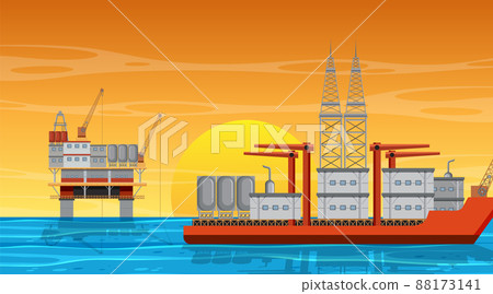 Petroleum industry concept with offshore oil platform Petroleum industry concept with offshore oil platform 88173141