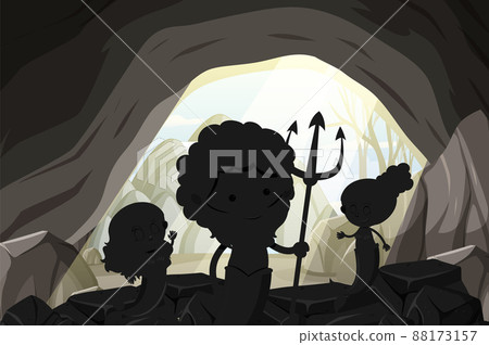Silhouette mermaid family in the cave scene Silhouette mermaid family in the cave scene 88173157