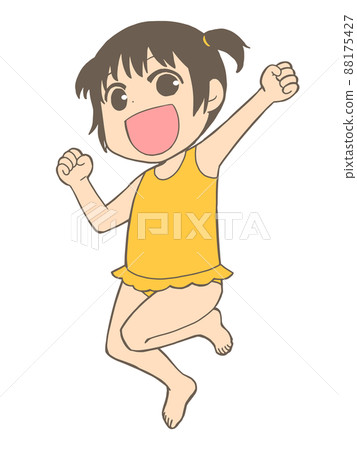 一個穿著泳裝跳躍的女孩的插圖 88175427