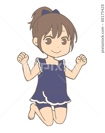 一個穿著泳裝跳躍的女孩的插圖 88175428