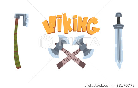 Axe and sword, ancient weapon of viking cartoon vector illustration 88176775